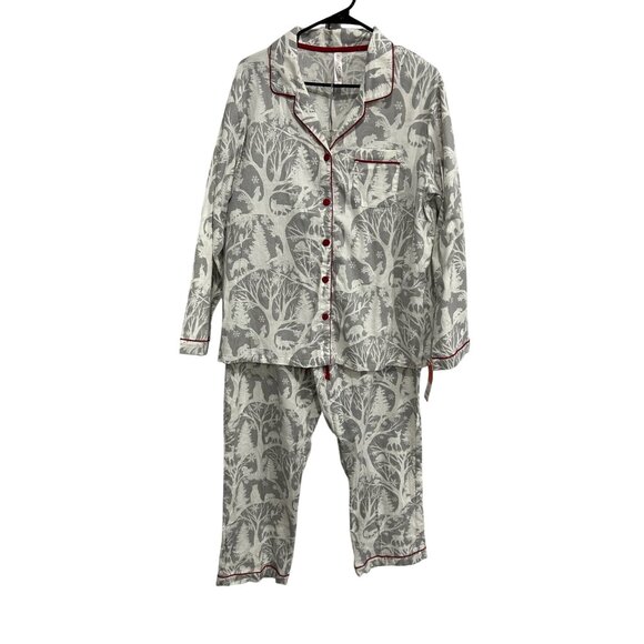 Gilligan & OMalley NWT White Gray Cotton Pajama Set Red Piping Sz XXL - Picture 1 of 15